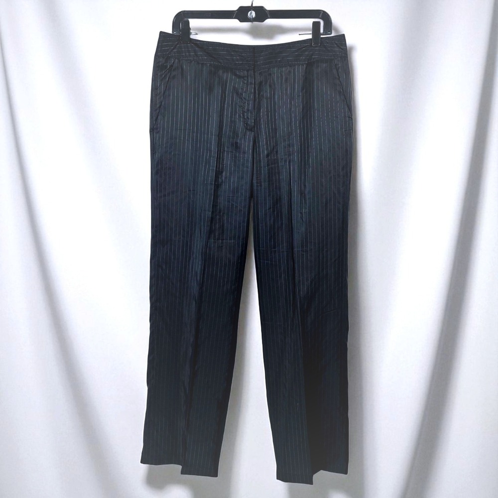 Calvin Klein Pinstripe Dress Pants Woman‎ 12 Black Silk Blend Casual Lightweight